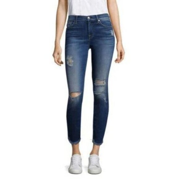 7 For All Mankind Ankle Skinny Jeans With Destroy Scalloped Woman Size 27